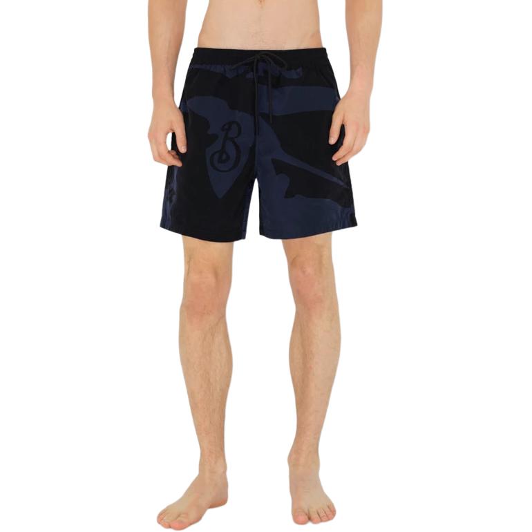 Shop Burberry SS24 素色中腰直筒海灘短褲 深藍色 80960331