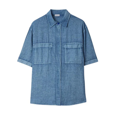 Burberry SS24 Solid Short-Sleeve Casual Shirt in Knight Blue. 80826581