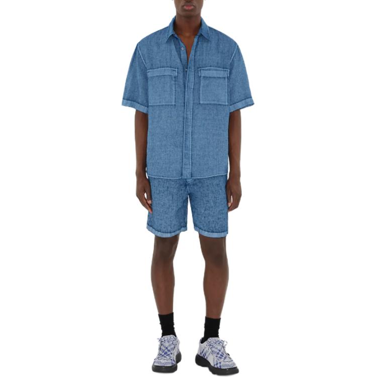 Burberry SS24  Solid Short-Sleeve Casual Shirt in Knight Blue. 80826581 圖 4