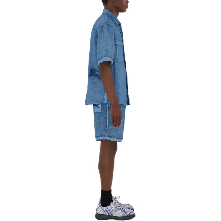 Burberry SS24  Solid Short-Sleeve Casual Shirt in Knight Blue. 80826581 圖 5