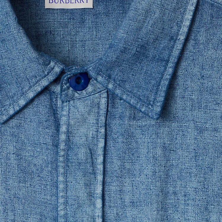 Burberry SS24  Solid Short-Sleeve Casual Shirt in Knight Blue. 80826581 圖 7