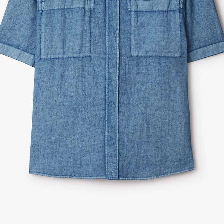 Burberry SS24  Solid Short-Sleeve Casual Shirt in Knight Blue. 80826581 圖 8