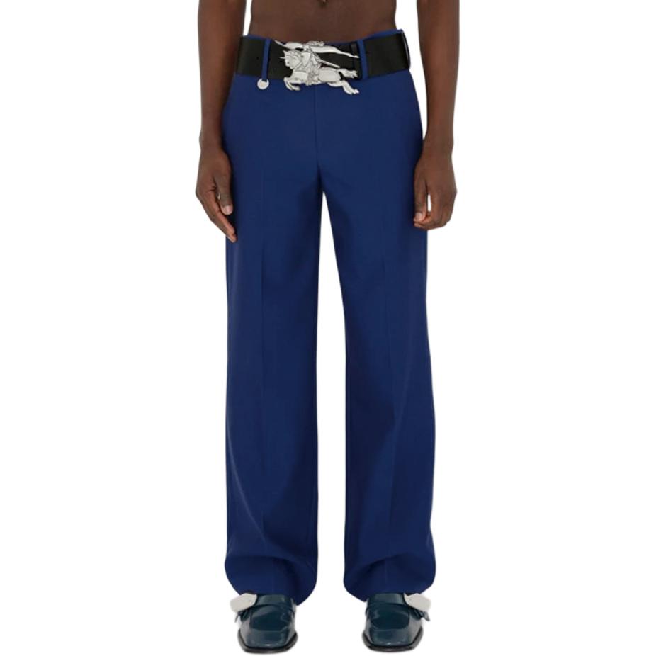 Shop 버버리 SS24 솔리드 스트레이트 레그 지퍼 캐주얼 팬츠 오션 블루. 80870441