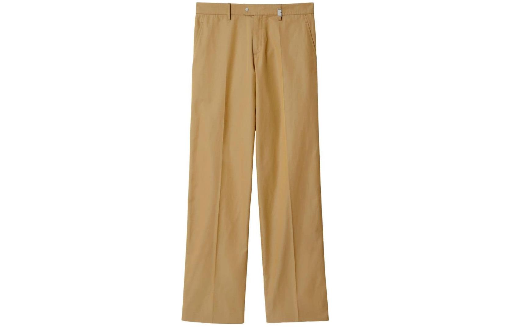 Burberry SS24  Solid Zip Pleated Straight-Cut Casual Pants Camel Brown 80869081