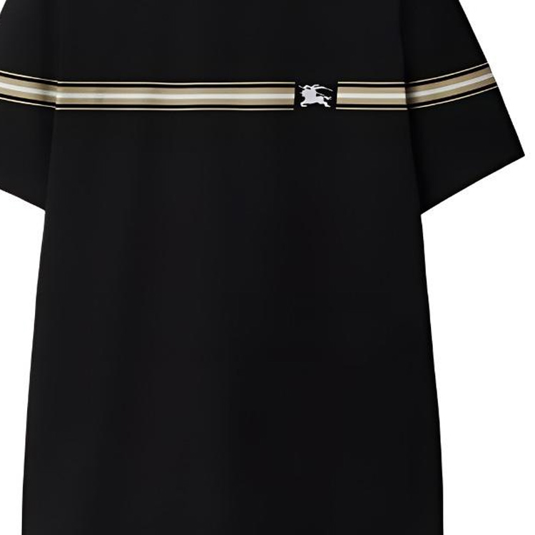 Cheap Burberry SS24 Baju T Hitam Lengan Pendek Crewneck Berjalur 80910261