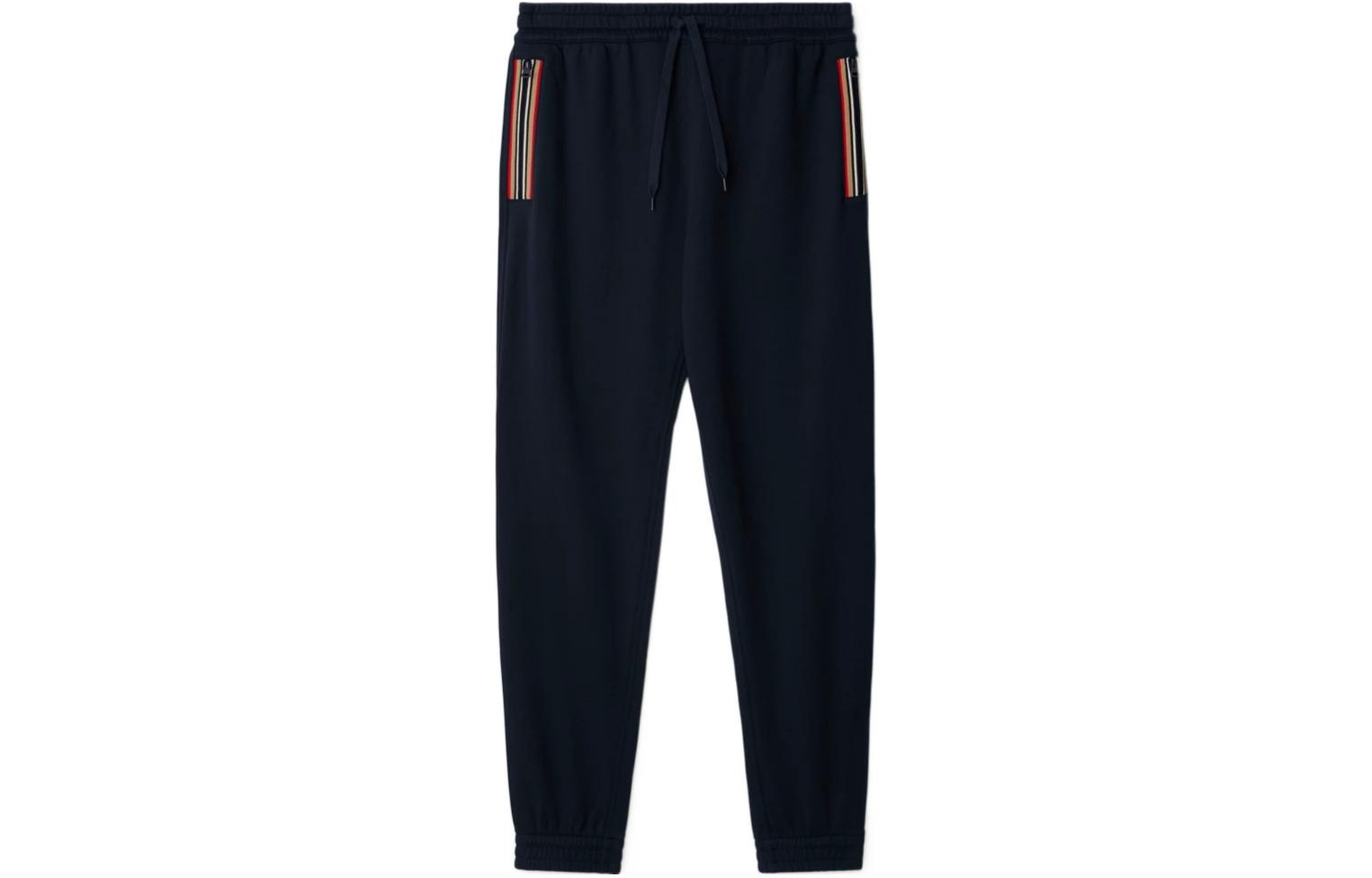 Order Burberry SS24 Celana Santai Knit Bergaris Tali Serut Biru Navy. 80878711