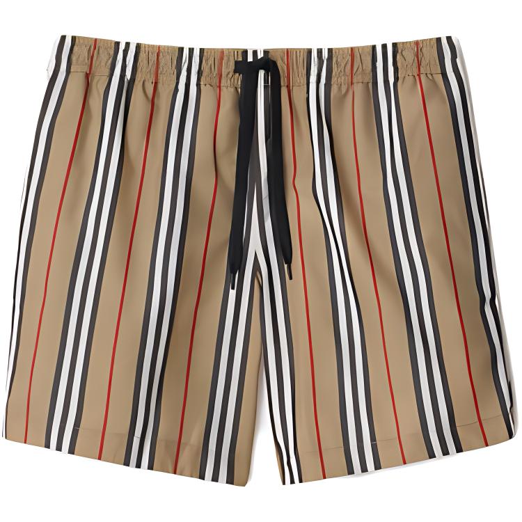 Burberry SS24  Striped Print Drawstring Beach Shorts Khaki. 80843201