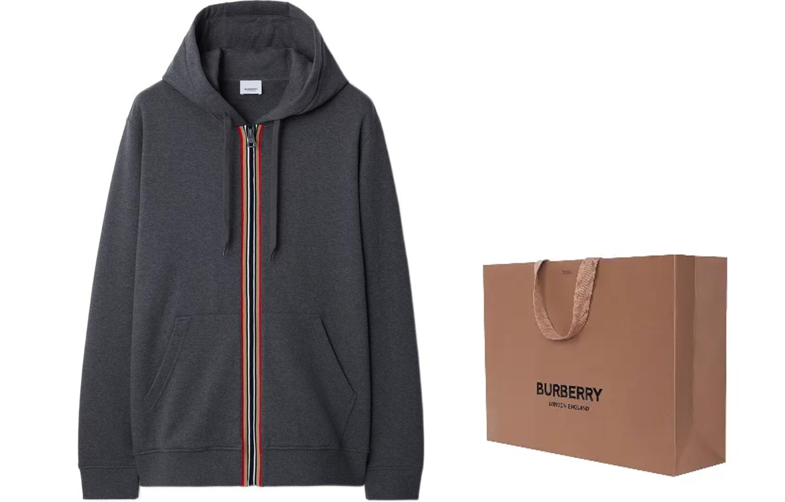 Burberry SS24  Striped Zipper Hoodie with Drawstring - Dark Grey 808443011 圖 4