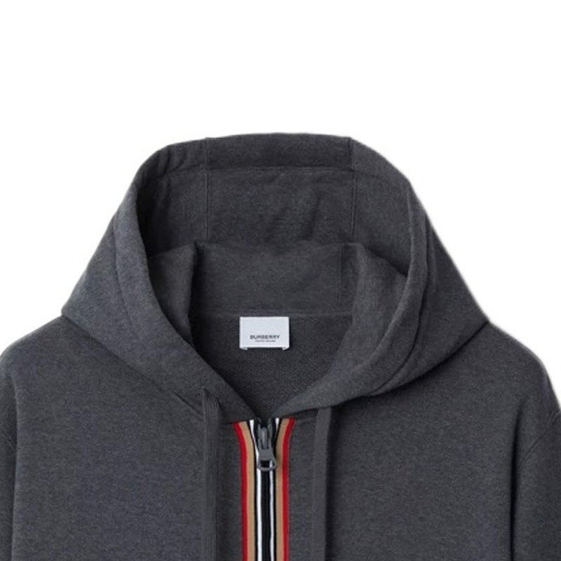 Burberry SS24  Striped Zipper Hoodie with Drawstring - Dark Grey 808443011 圖 5