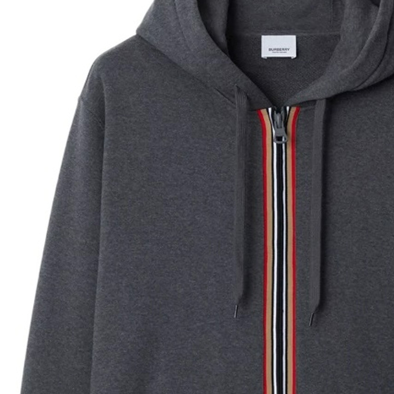 Burberry SS24  Striped Zipper Hoodie with Drawstring - Dark Grey 808443011 圖 6