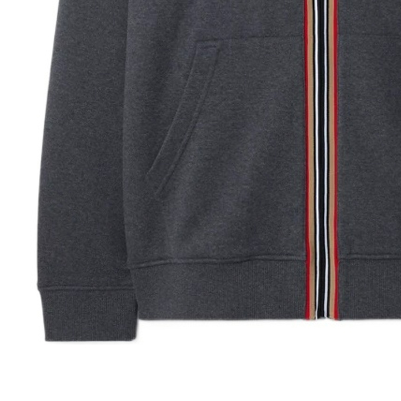 Burberry SS24  Striped Zipper Hoodie with Drawstring - Dark Grey 808443011 圖 7