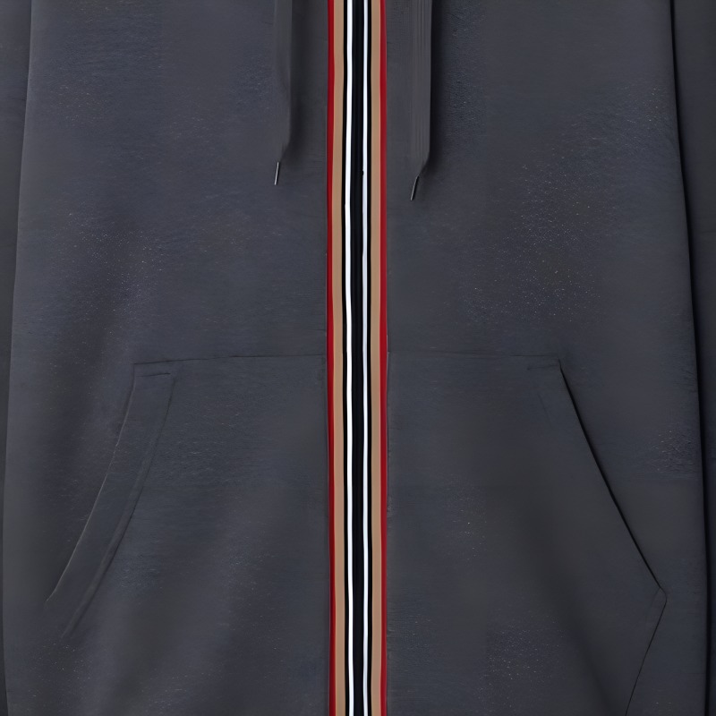 Burberry SS24  Striped Zipper Hoodie with Drawstring - Dark Grey 808443011 圖 8
