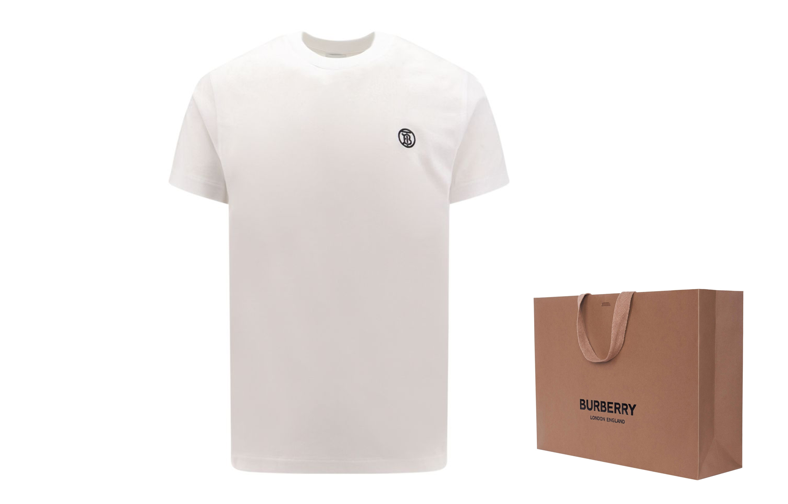 Shop Burberry SS24  White Crewneck T-Shirt with Solid Color Logo Embroidery. 80840151