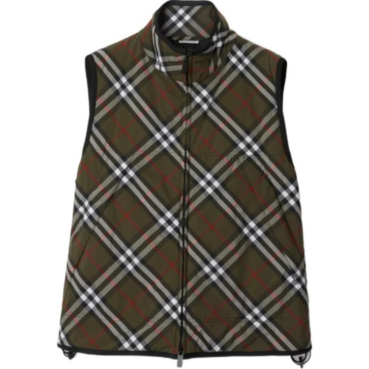 Burberry SS24  Zip-Up Vest in Check Print Deep Green. 81018491