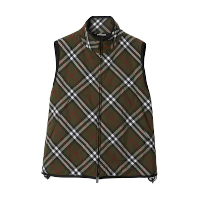 Burberry SS24 Zip-Up Vest in Check Print Deep Green. 81018491