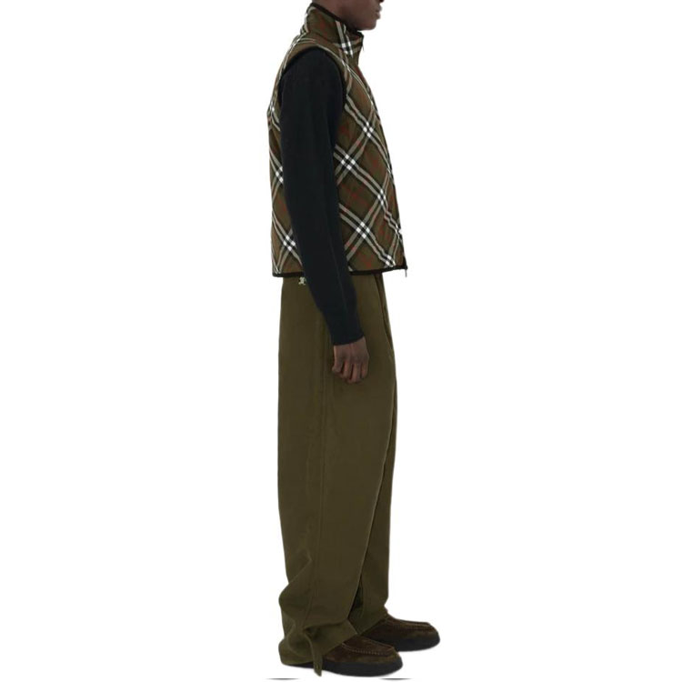 Details for Burberry SS24 Jaket Vest Zip Dalam Corak Kotak Hijau Gelap. 81018491