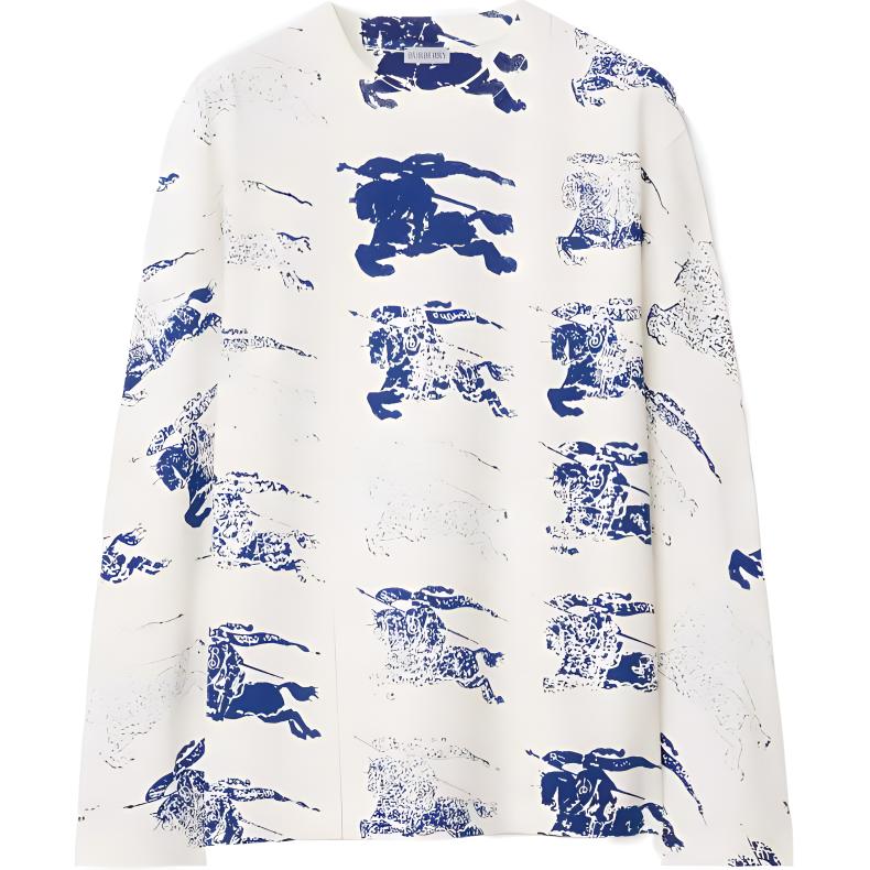 Burberry SS24 Brown Crewneck Pullover Sweatshirt with Blue White Logo . 80813561