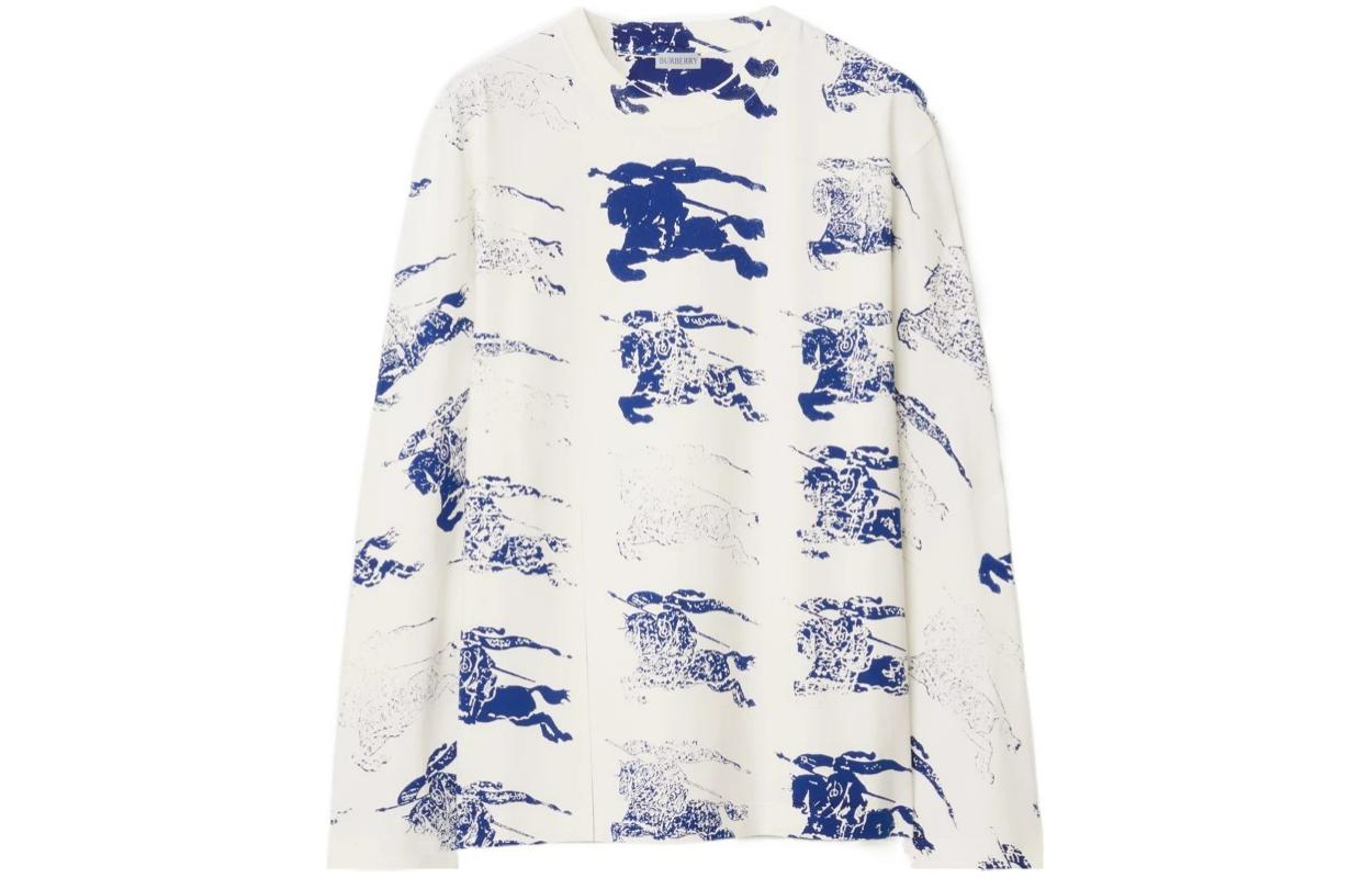 Order 버버리 SS24 브라운 크루넥 풀오버 스웻셔츠 블루 화이트 로고. 80813561