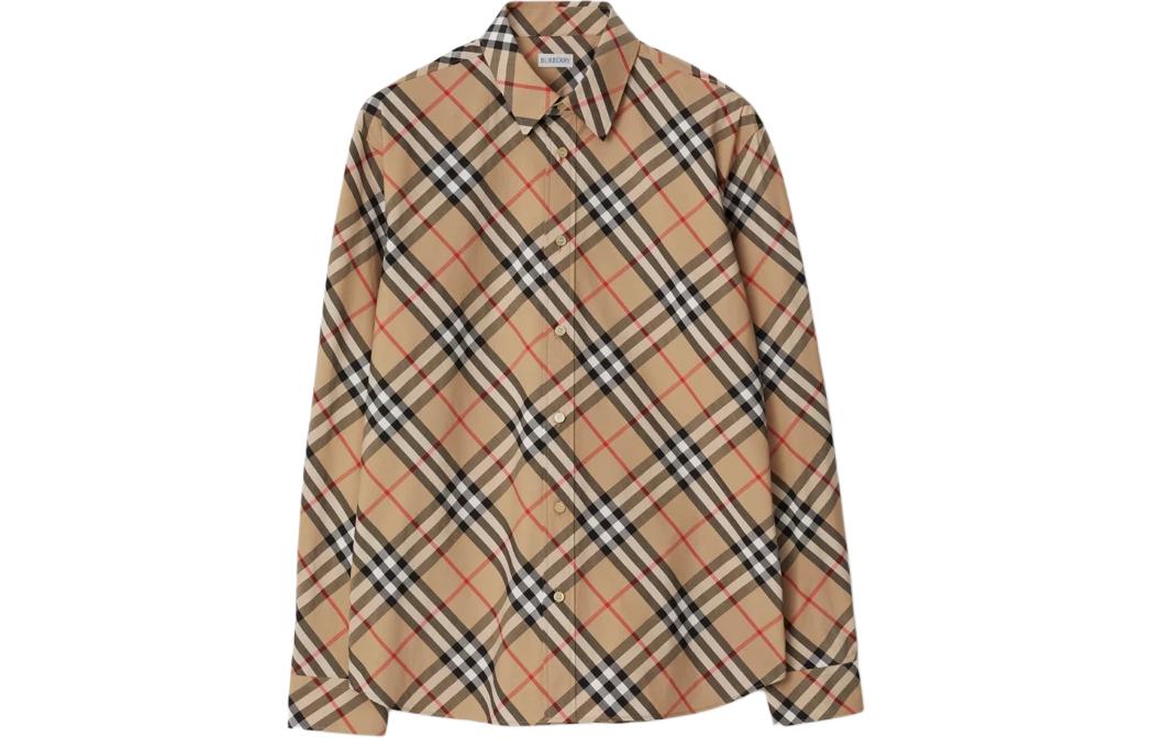 Burberry SS24 Check Button-Up Collar Long Sleeve Shirt Mens Beige. 80876341