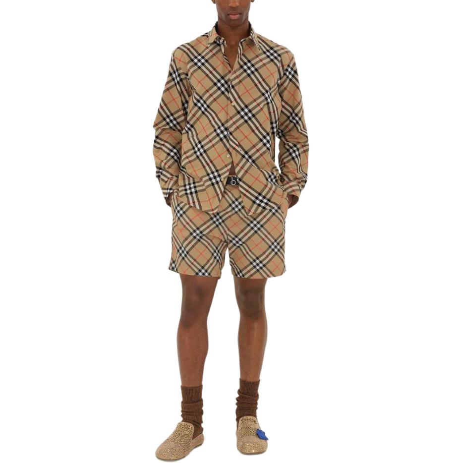 Burberry SS24 Check Button-Up Collar Long Sleeve Shirt Mens Beige. 80876341 圖 4