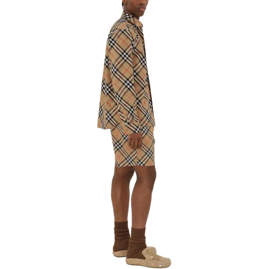 Burberry SS24 Check Button-Up Collar Long Sleeve Shirt Mens Beige. 80876341 圖 6