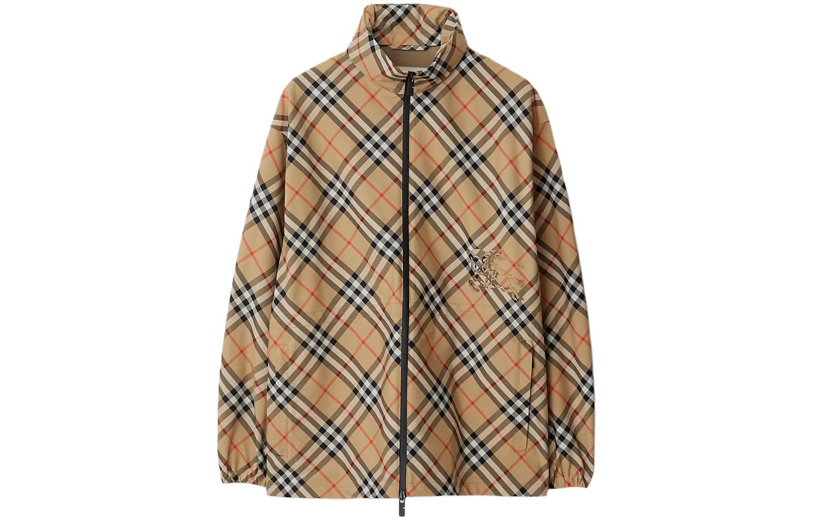 Burberry SS24 Check Detachable Hooded Zip Casual Jacket Beige  Style. 80893221