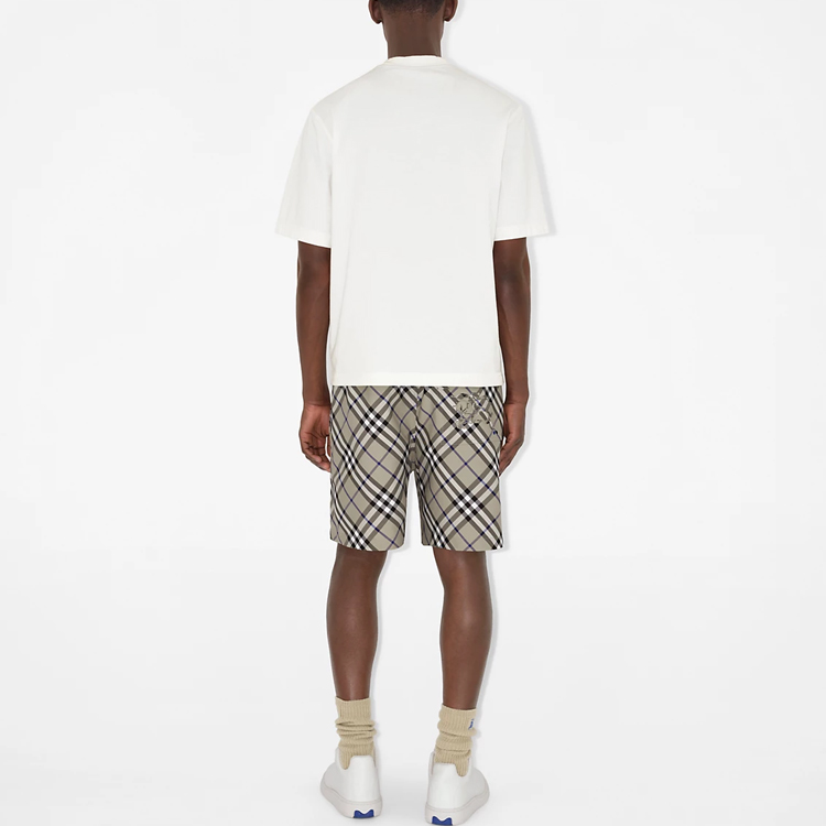 Details for Burberry SS24 Check Logo Drawstring Straight Casual Shorts Men’s - Moss Green. 80872231