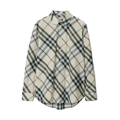 Burberry SS24 Check Patchwork Long Sleeve Shirt Men’s Snowflake Stone Color 80894651