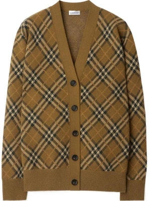 Burberry SS24 Check V-Neck Ribbed Button-Up Cardigan Women Brown Gray 80996211 Buy Burberry SS24 Check V-Neck Ribbed Button-Up Cardigan Women Brown Gray 80996211