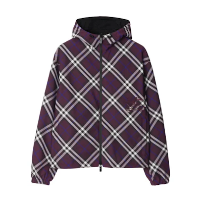 Burberry SS24 Check Zip-Up Reversible Hooded Jacket Purple - Long Sleeve 80926761