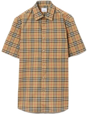 Burberry SS24 Checkered Point Collar Short Sleeve Shirt Beige Casual Shirt 80795891 Order Burberry SS24 Checkered Point Collar Short Sleeve Shirt Beige Casual Shirt 80795891