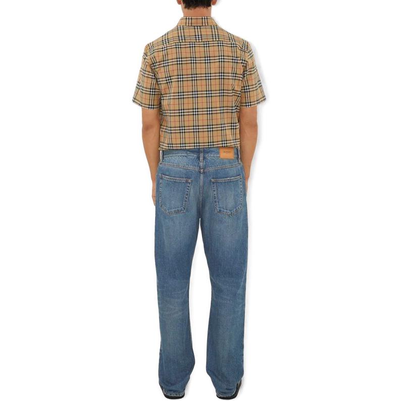 Shop Burberry SS24 格紋短袖領襯衫 米色休閒襯衫 80795891