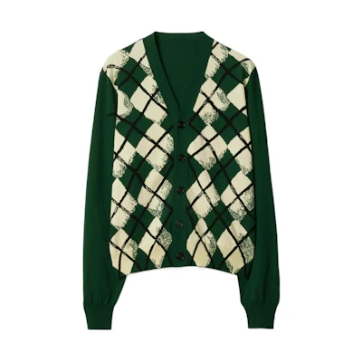 Burberry SS24 Diamond V-Neck Button Long Sleeve Knit Sweater Ivy Green Mens. 80831831