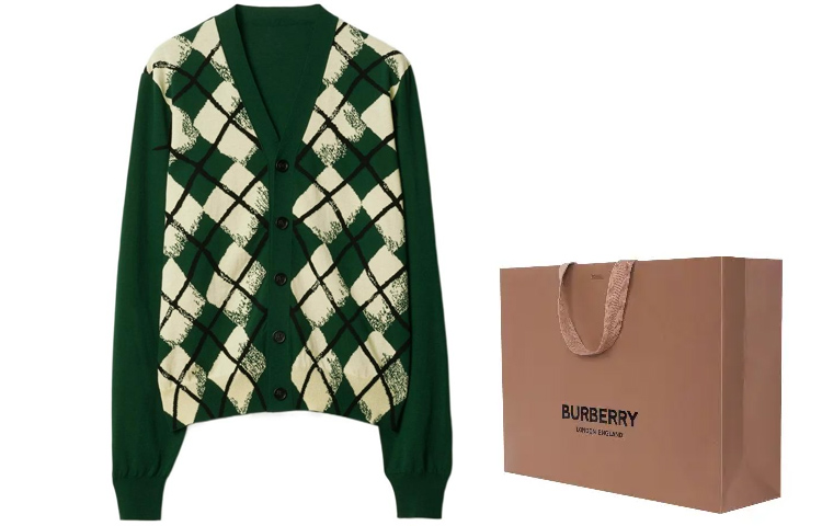 Shop Burberry SS24 Diamond V-Neck Button Long Sleeve Knit Sweater Ivy Green Mens. 80831831