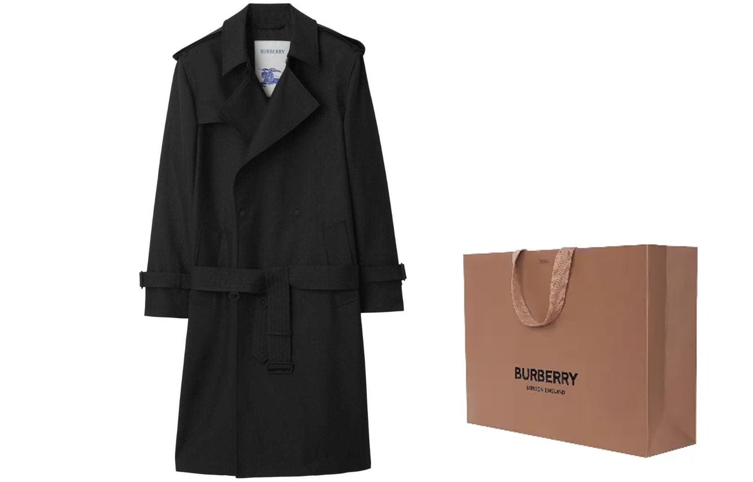 Shop Burberry SS24 Gabardina Hombre Negra Doble Botonadura Manga Larga Cinturón 80871011