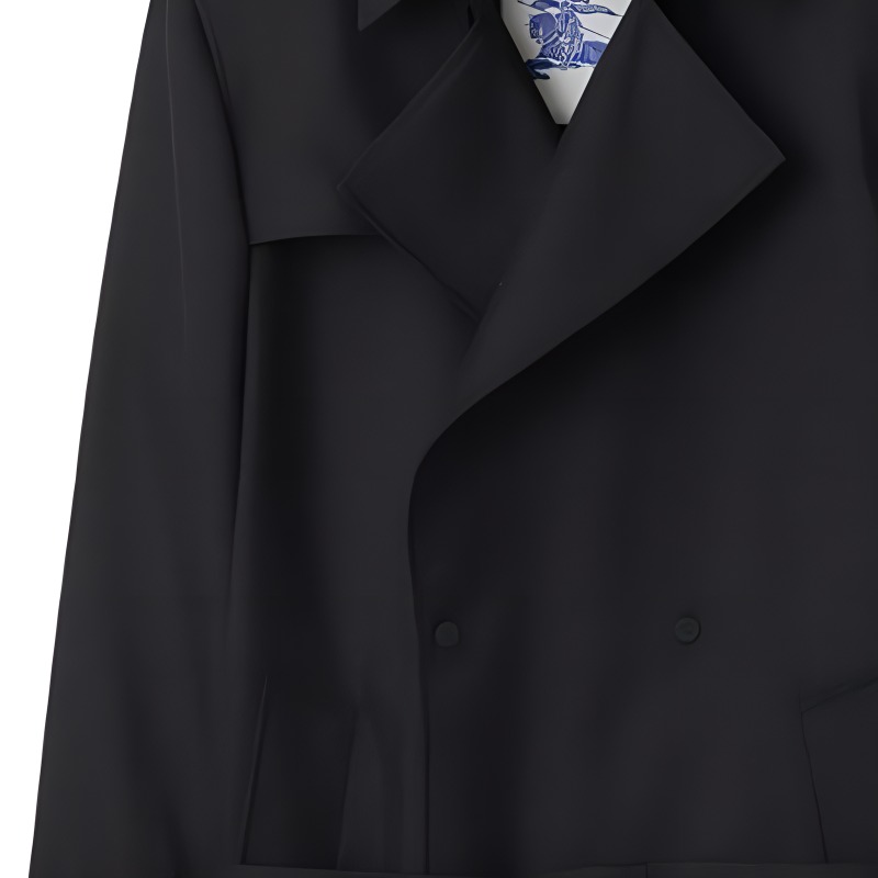 Cheap Burberry SS24 Gabardina Hombre Negra Doble Botonadura Manga Larga Cinturón 80871011