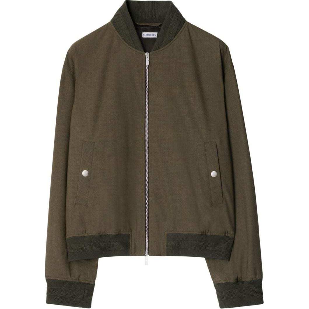 Burberry SS24 Green Solid Dual Zip Long Sleeve Bomber Jacket 80929601