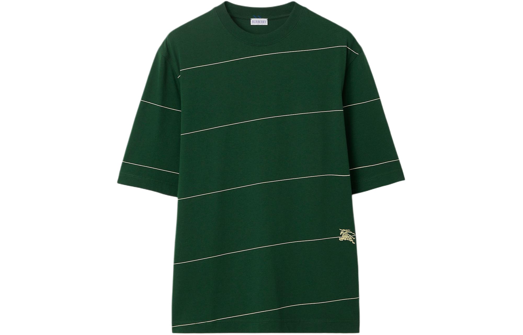Burberry SS24 Ivy Green Logo Embroidered Striped Crewneck Short Sleeve Tee Men. 80836111