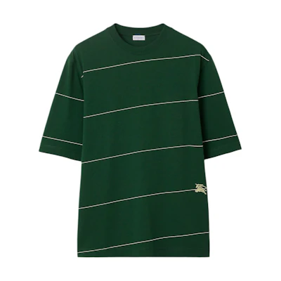 Burberry SS24 Ivy Green Logo Embroidered Striped Crewneck Short Sleeve Tee Men. 80836111