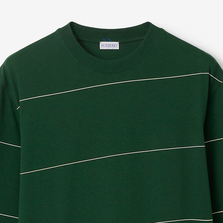 Cheap 버버리 SS24 아이비 그린 로고 자수 스트라이프 반팔 티셔츠 남성용. 80836111