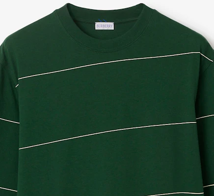 버버리 SS24 아이비 그린 로고 자수 스트라이프 반팔 티셔츠 남성용. 80836111 Cheap 버버리 SS24 아이비 그린 로고 자수 스트라이프 반팔 티셔츠 남성용. 80836111