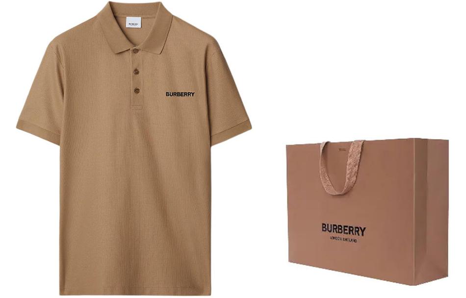 Shop Burberry SS24 男士驼色标志刺绣短袖 Polo 衫. 80844381