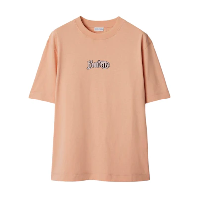 Burberry SS24 Logo Flocked Crew Neck T-Shirt Women in Pink. 80998351