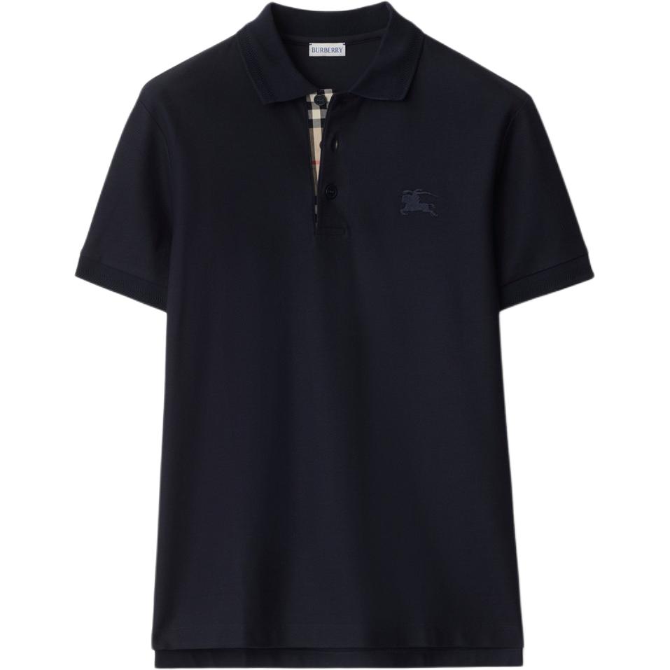 Burberry SS24 Mens Coal Blue Embroidered Equestrian Logo Short Sleeve Polo Shirt 80991651