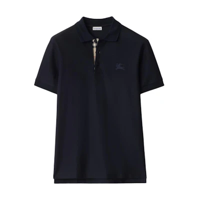 Burberry SS24 Mens Coal Blue Embroidered Equestrian Logo Short Sleeve Polo Shirt 80991651