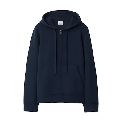 Burberry SS24 Navy Blue Hoodie with Logo Embroidery and Drawstring. 80897841