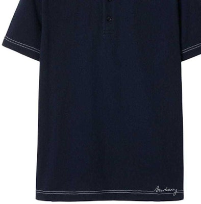 Burberry SS24 Navy Blue Stripe Logo Embroidery Straight-Cut Polo Shirt. 80947731 Cheap Burberry SS24 Navy Blue Stripe Logo Embroidery Straight-Cut Polo Shirt. 80947731