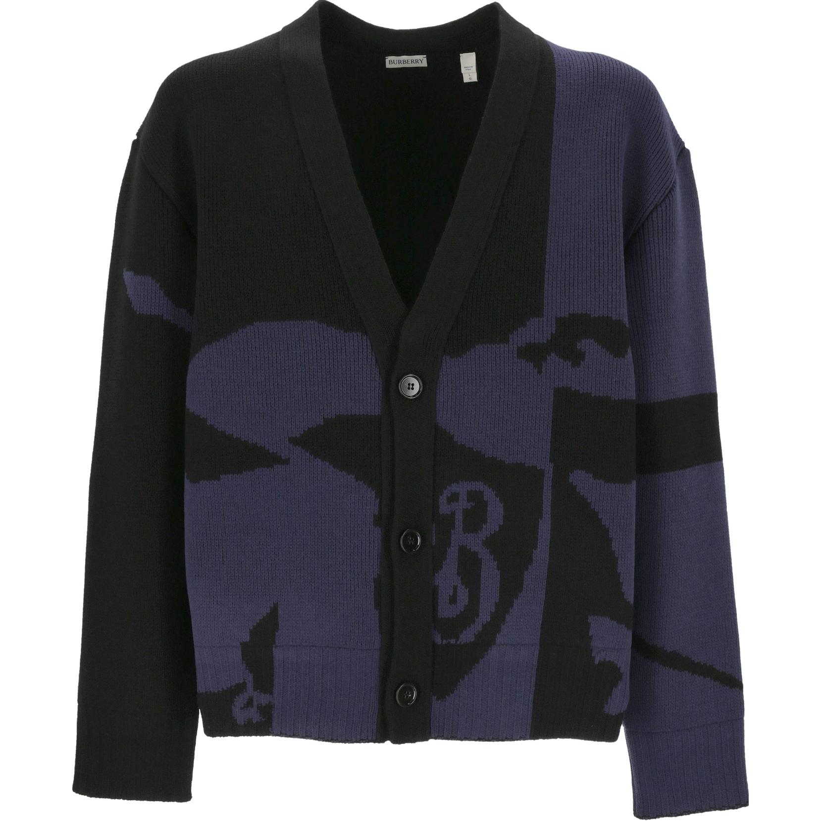 Burberry SS24 Pattern V-Neck Button-Up Knit Cardigan Black  Sweater 80955291