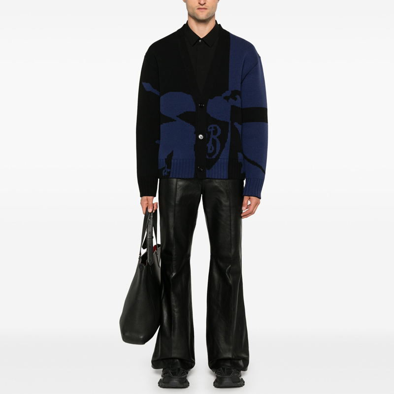 Burberry SS24 Pattern V-Neck Button-Up Knit Cardigan Black  Sweater 80955291 圖 4