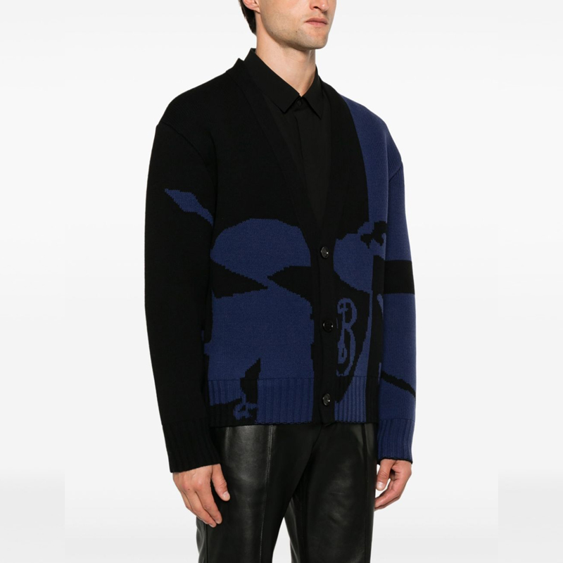 Burberry SS24 Pattern V-Neck Button-Up Knit Cardigan Black  Sweater 80955291 圖 6